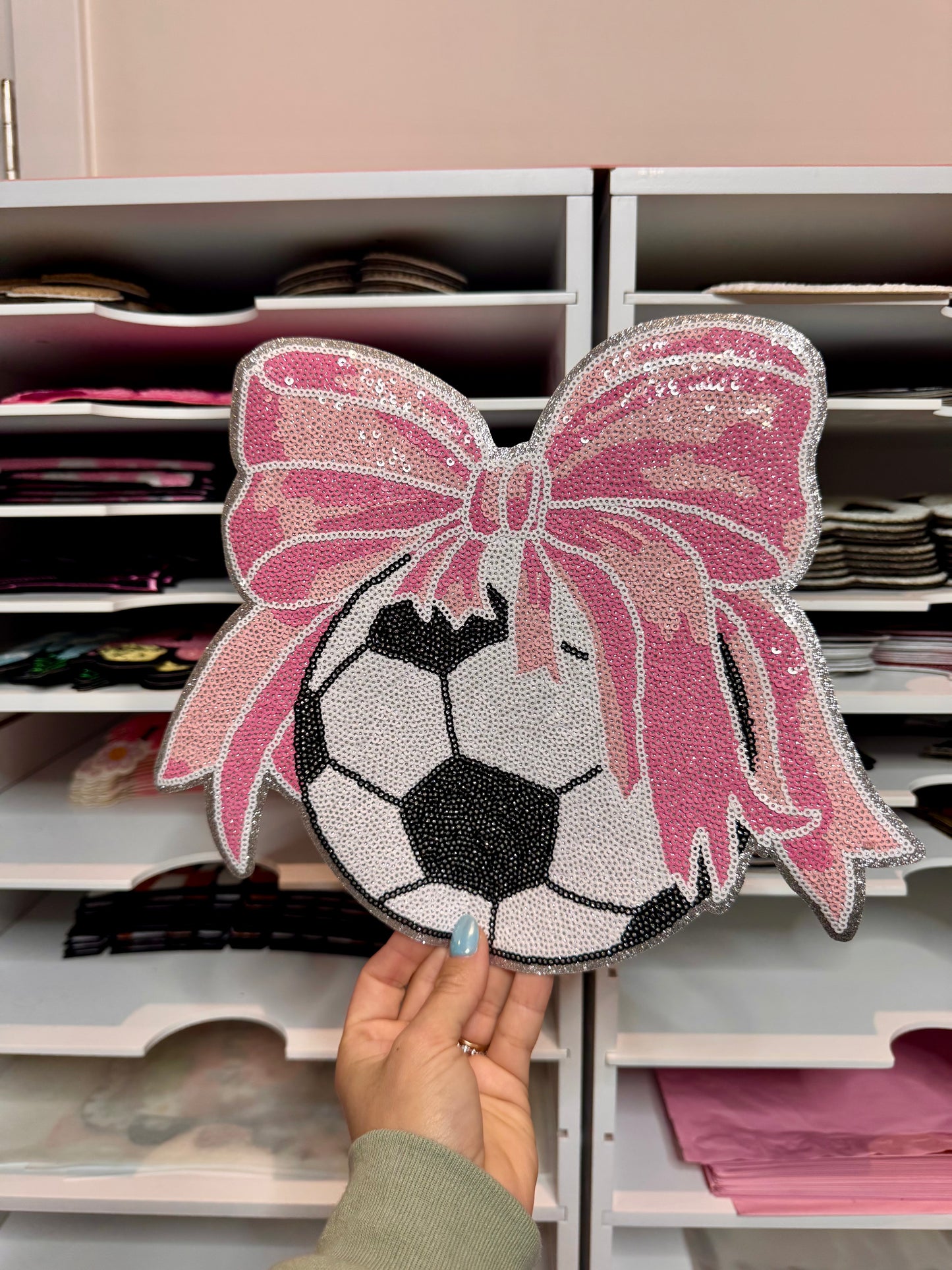 Pink Bow Soccer ball - Sequin Patch