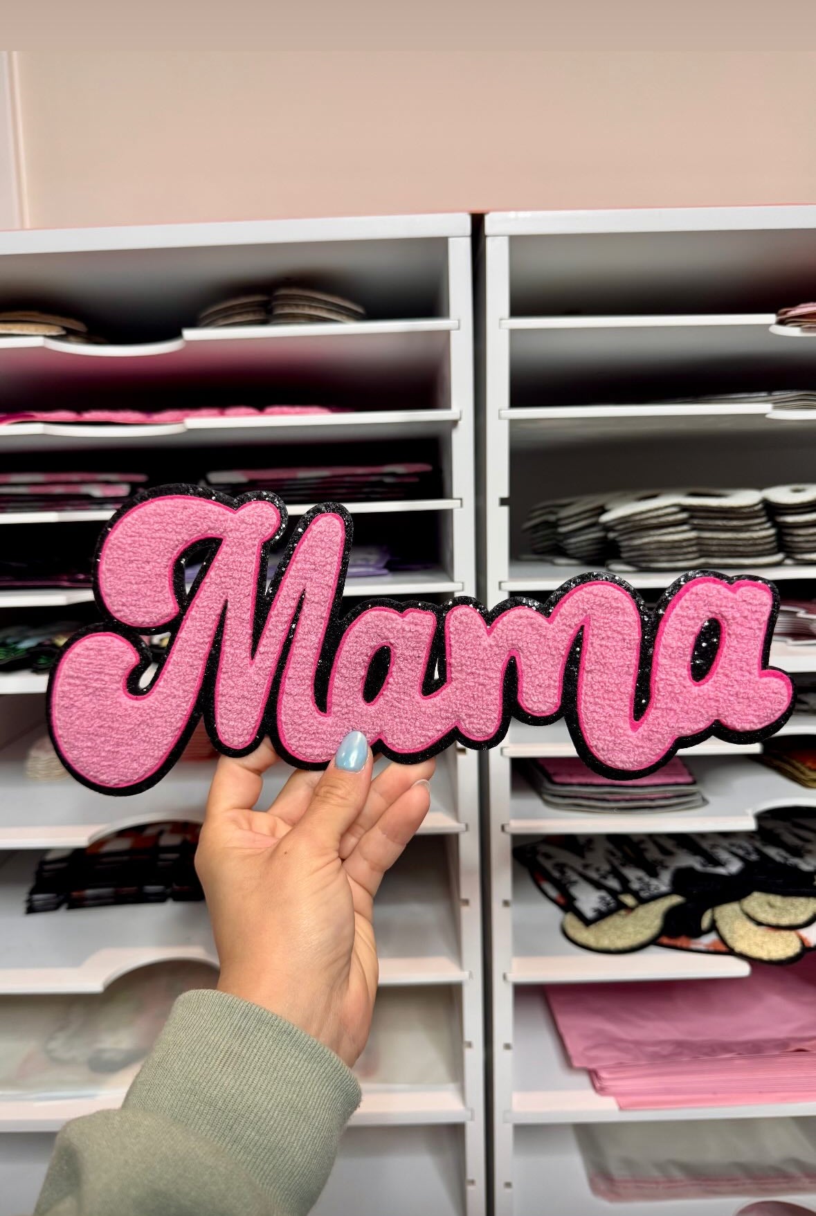 Pink with Black Border Mama - Sequin Patch