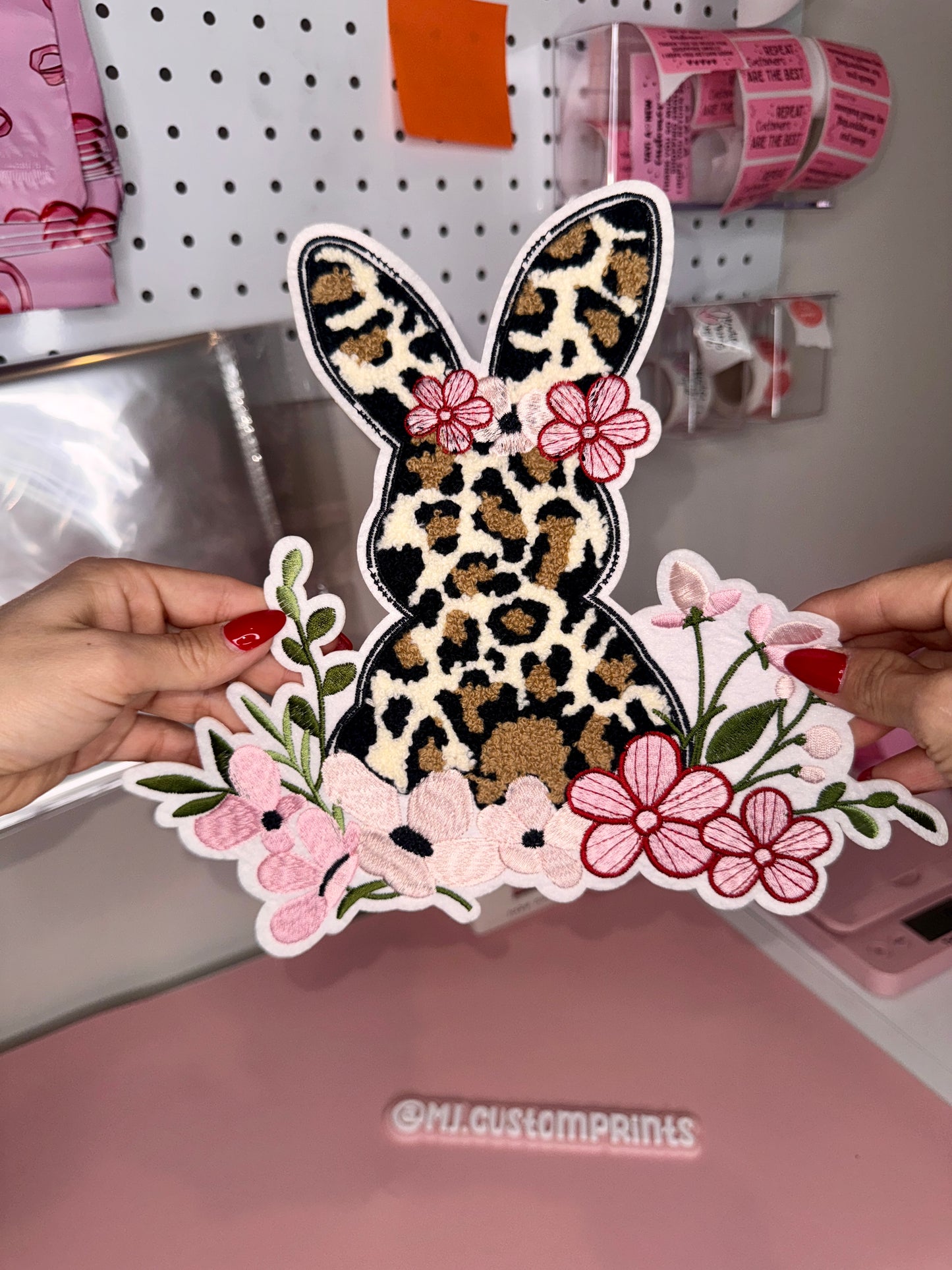 Cheetah Bunny Flowers - Embroidered Patch