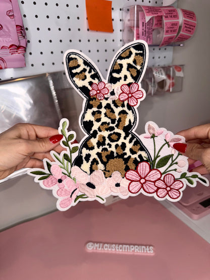 Cheetah Bunny Flowers - Embroidered Patch