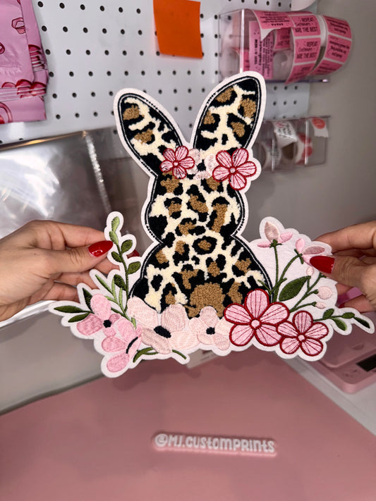 Cheetah Bunny Flowers - Embroidered Patch