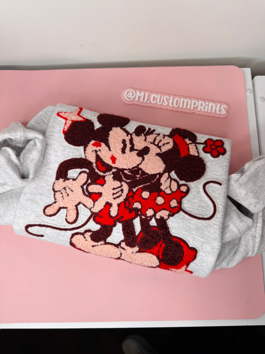 Minnie & Mickey Patch Gray Crewneck (SIZE Large )