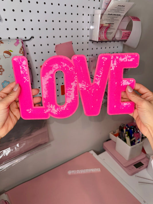 LOVE Neon Pink - Sequin Patch
