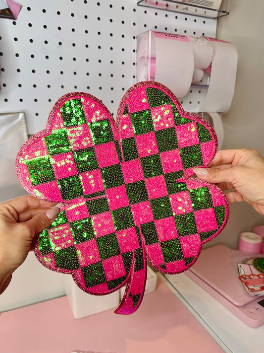 Checkered Shamrock - Sequin Patch