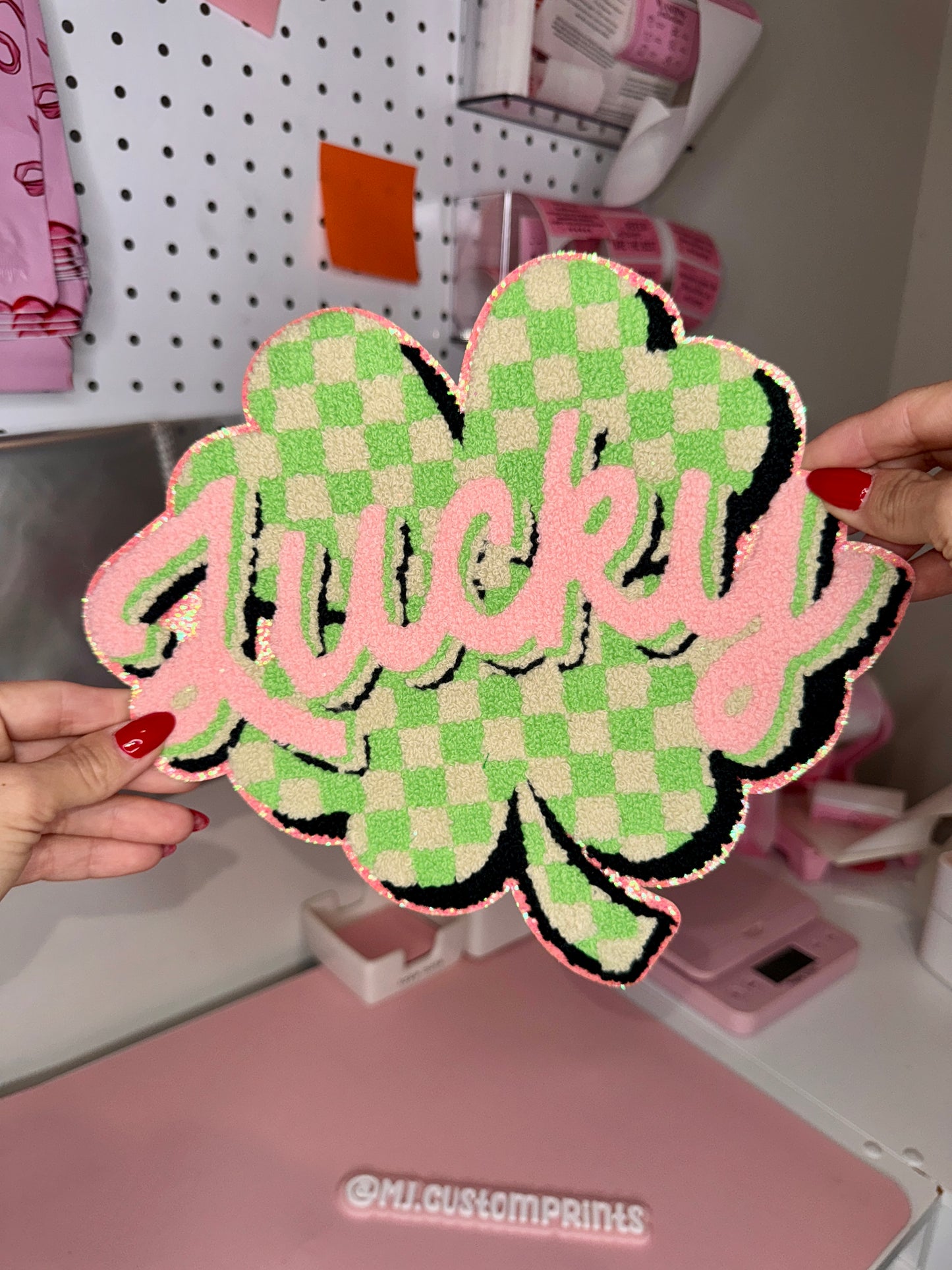 Lucky Checkered Shamrock - Chenille Patch