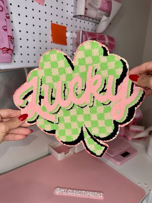 Lucky Checkered Shamrock - Chenille Patch