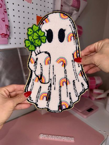Rainbow Shamrock Ghost - Chenille Patch