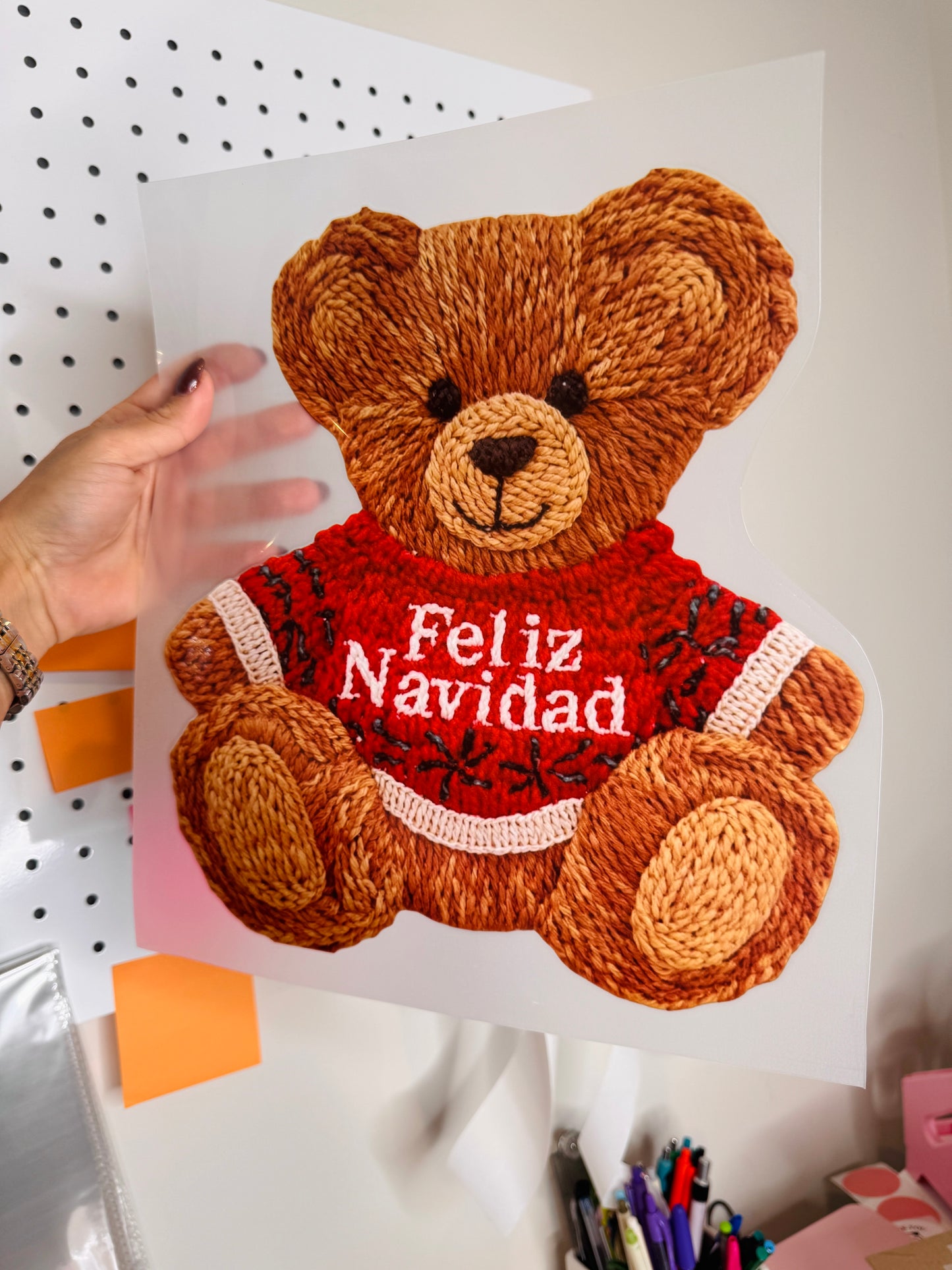 Feliz Navidad Teddy Faux Knit - Clear Film