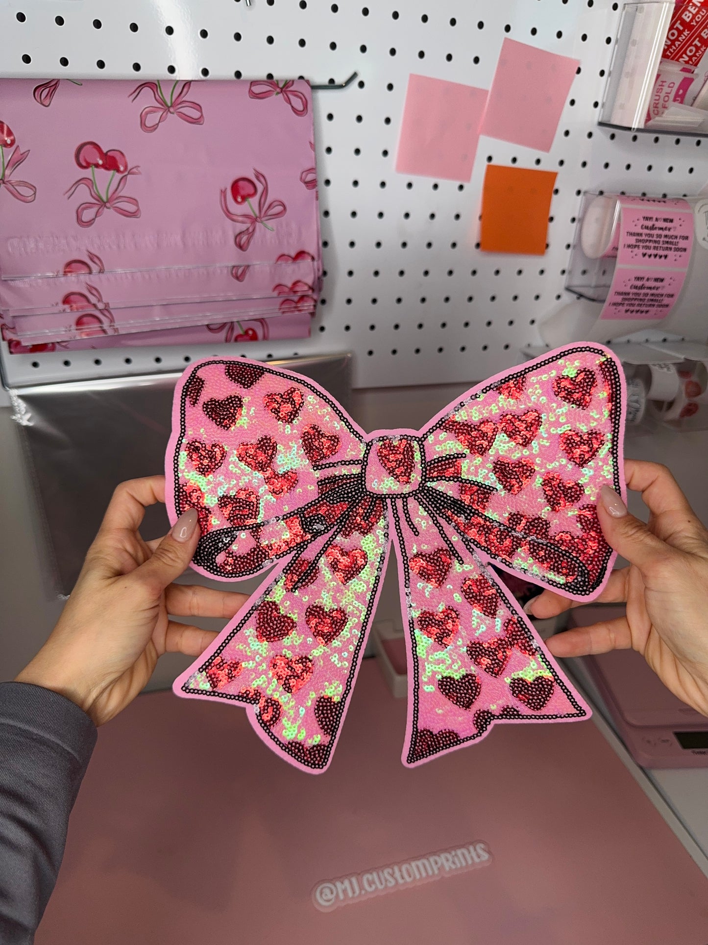 Heart Pink Bow - Sequin Patch