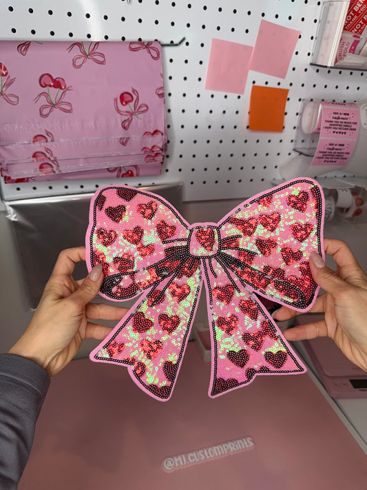Heart Pink Bow - Sequin Patch