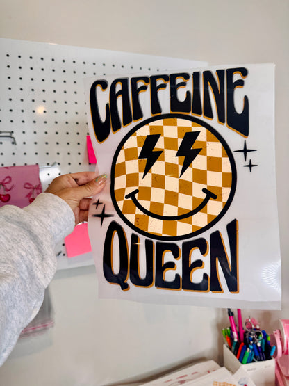 “Caffeine Queen Smiley Face” - Clear Film