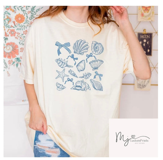 " Blue Coquette Bows & Sea Shells " DTF