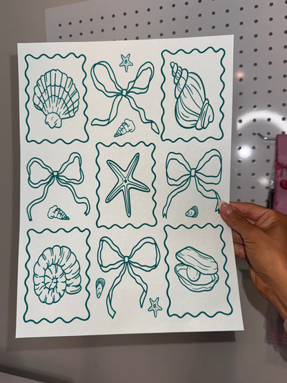 " Green Sea Shells & Bows "- Single Color