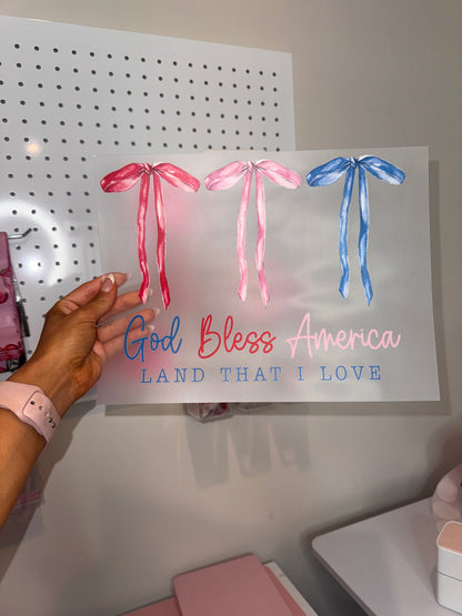 " God Bless America Bows " - Clear Film