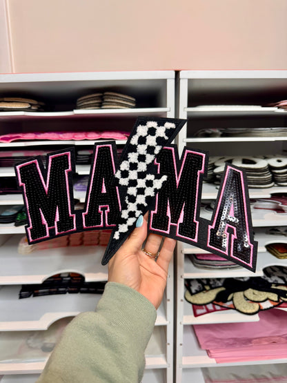Lighting Checkered Black & Pink Mama - Sequin Patch