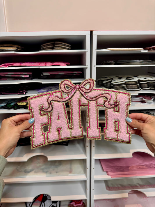 Pink Bow Faith - Sequin Patch