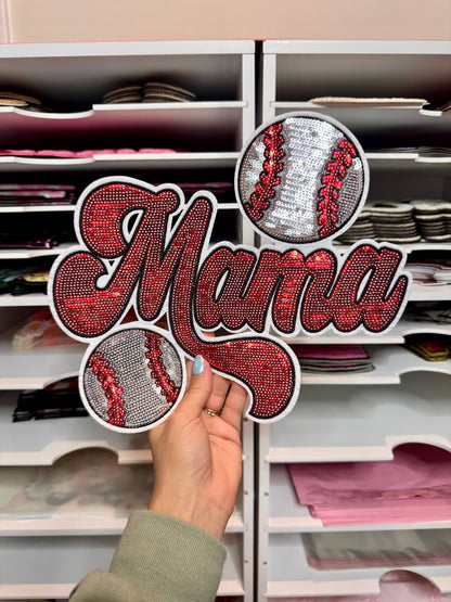 Mama Baseball Balls - Sequin Patch