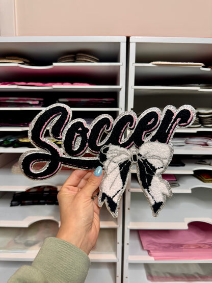 Soccer Cursive Bow - Embroidered  Patch