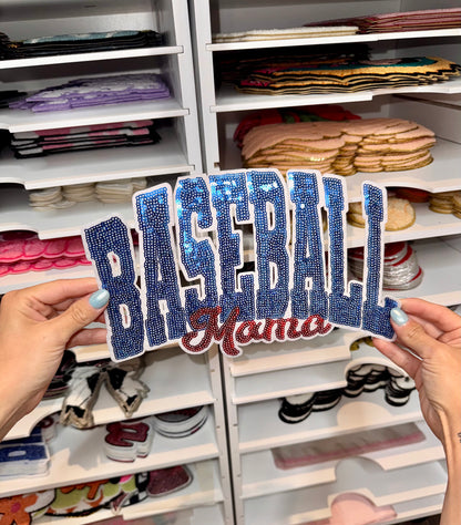 Blue and Red Baseball Mama - Sequin Patch