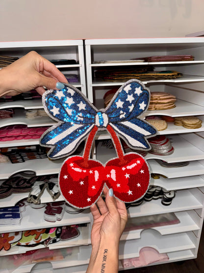 Blue & Red Cherries - Sequin Patch