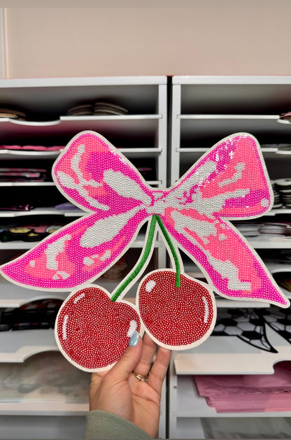 Cherries with Pink Bow  - Sequin Patch