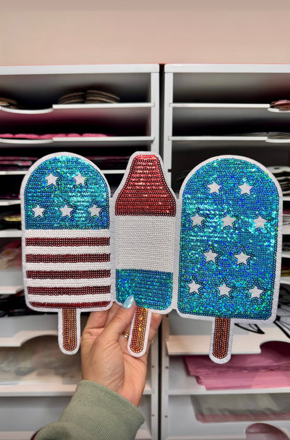 Blue, Red and White Popsicles - Sequin Patch