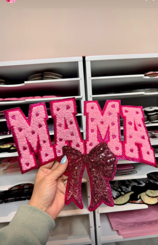 Pink hearts Mama - Sequin Patch