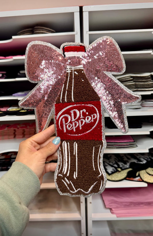 Dr. Pepper with Bow - Sequin Patch